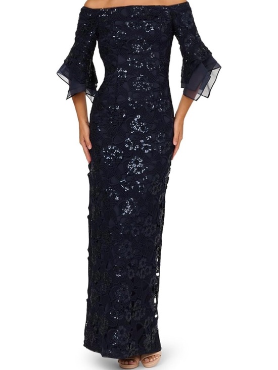 Adrianna Papell Dresses & Skirts - Adrianna Papell Navy Off-Shoulder Sequin Lace Gown